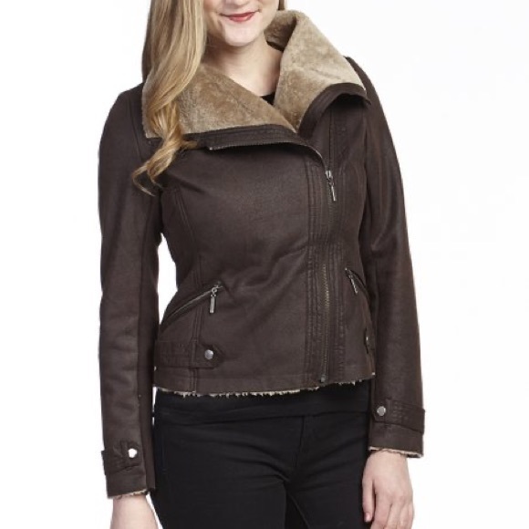 Weatherproof Jackets & Blazers - Weatherproof Black Faux Shearling Moto Jacket